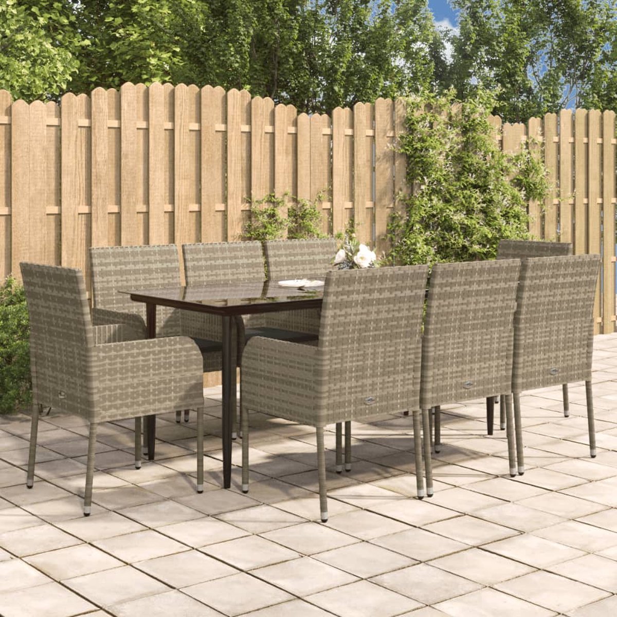 Vidaxl 9-delige Tuinset Met Kussens Poly Rattan Zwart En - Grijs