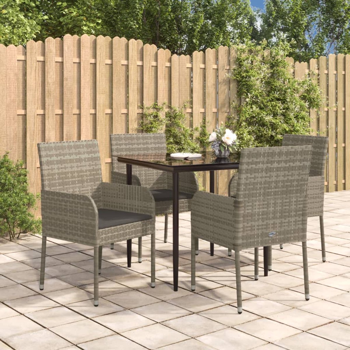 Vidaxl 5-delige Tuinset Met Kussens Poly Rattan Zwart En - Grijs