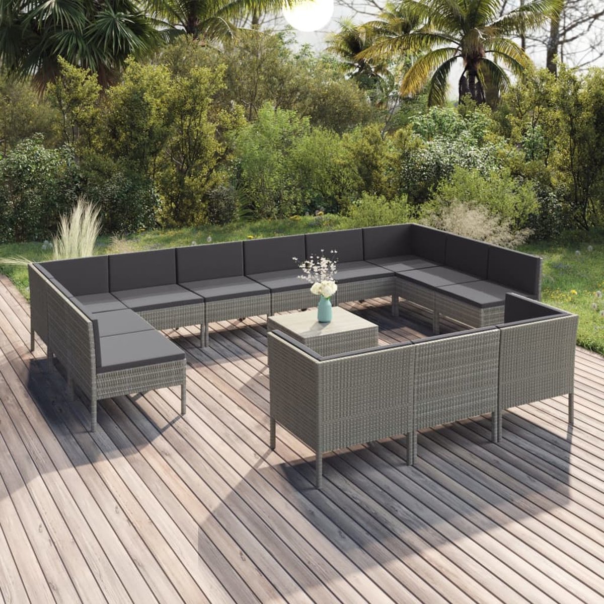 Vidaxl 14-delige Loungeset Met Kussens Poly Rattan - Grijs