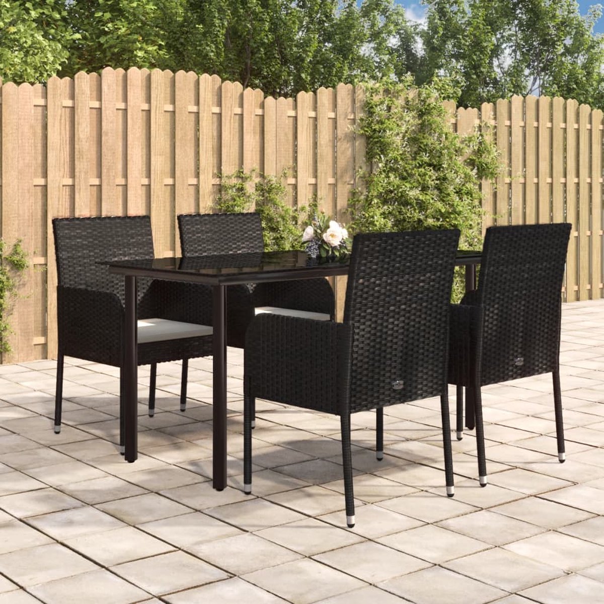 Vidaxl 5-delige Tuinset Met Kussens Poly Rattan - Zwart