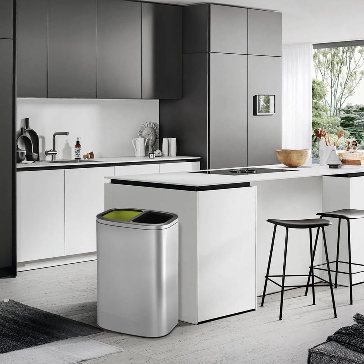 Eko Afvalbak Oli-cube 2x20 L Matzilverkleurig - Silver