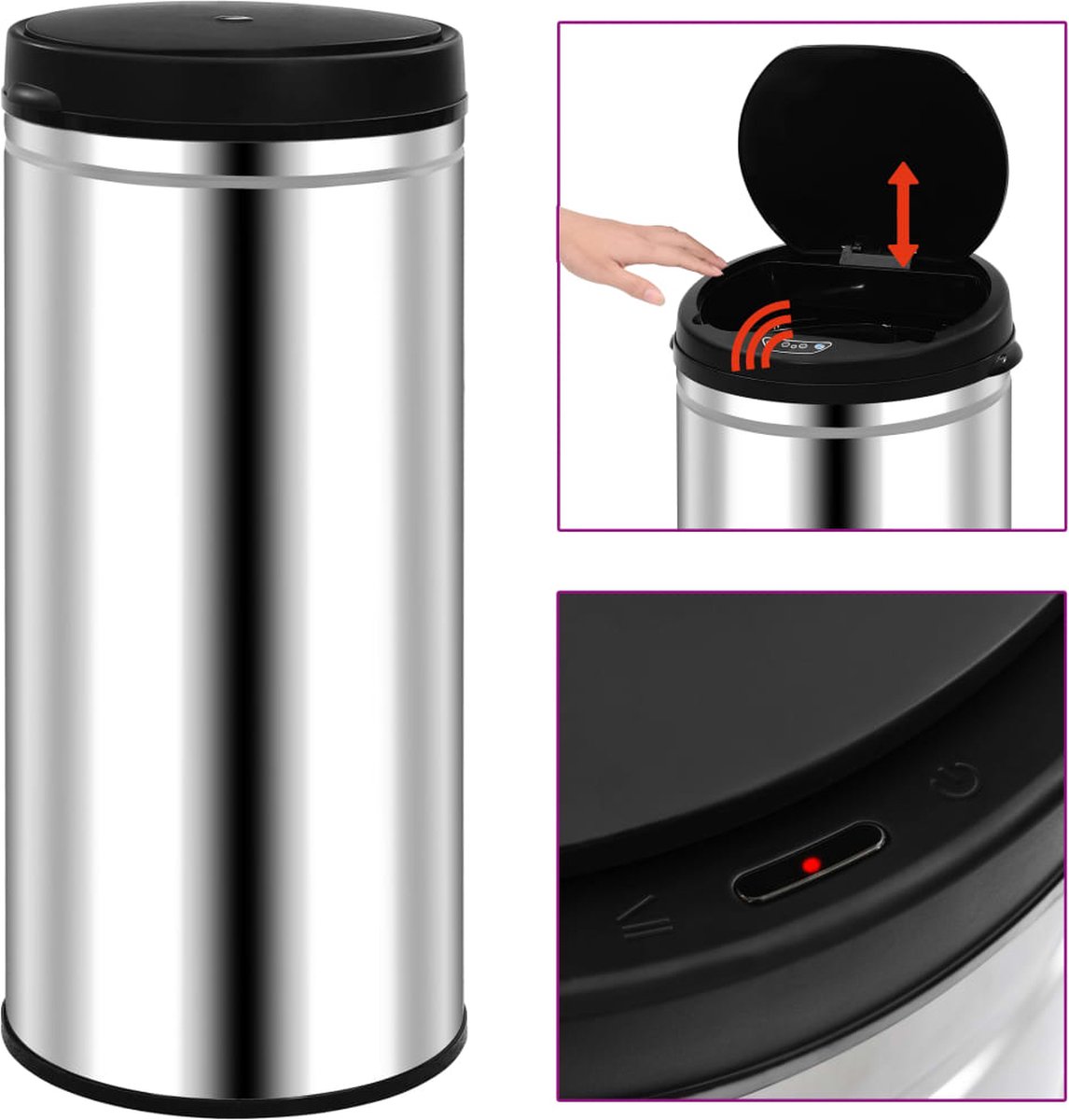 Vidaxl Prullenbak Met Automatische Sensor 60 L Roestvrij Staal - Silver