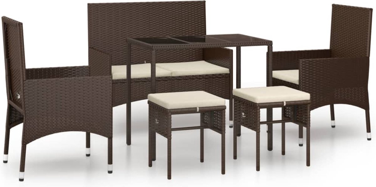 Vidaxl 6-delige Loungeset Met Kussens Poly Rattan - Bruin