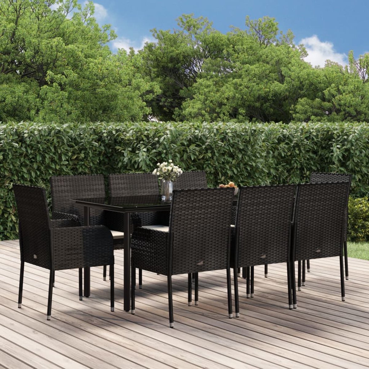 Vidaxl 9-delige Tuinset Poly Rattan - Zwart