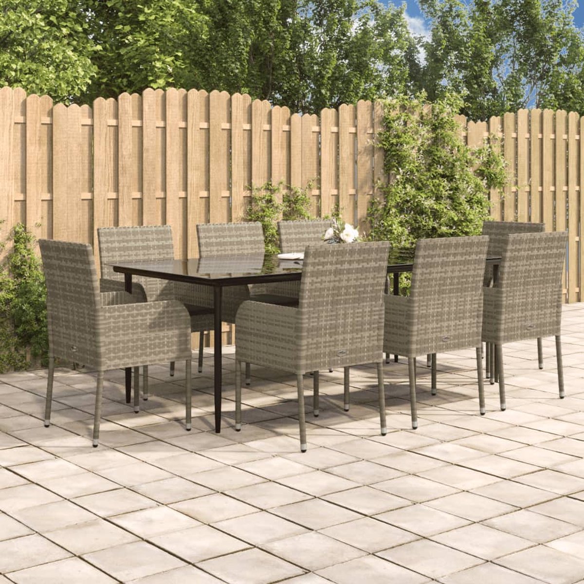 Vidaxl 9-delige Tuinset Met Kussens Poly Rattan Zwart En - Grijs