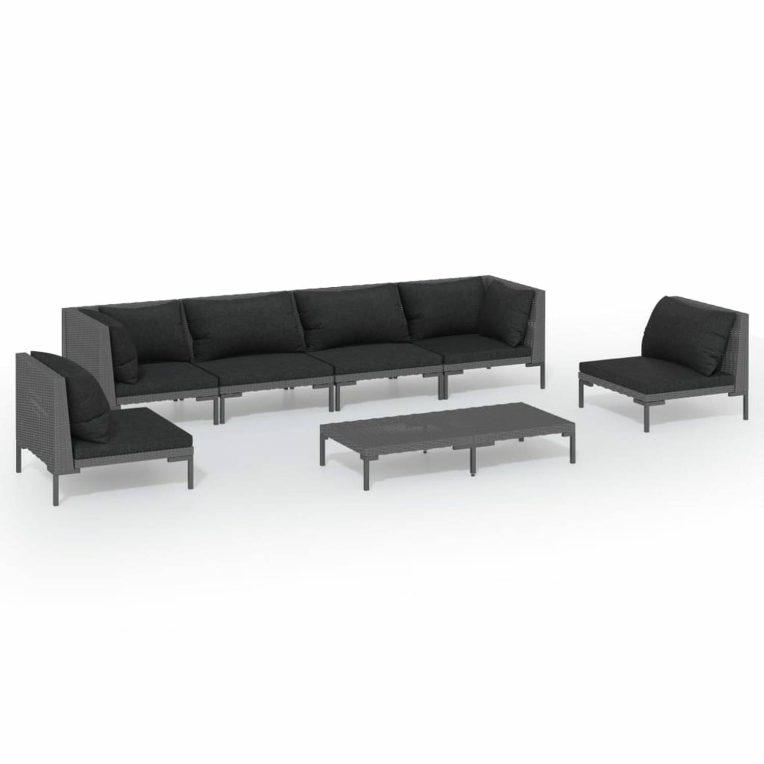 Vidaxl 7-delige Loungeset Met Kussens Poly Rattan Donker - Grijs