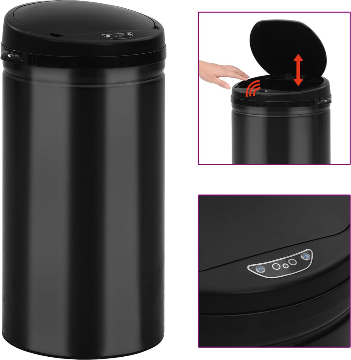 Vidaxl Prullenbak Met Automatische Sensor 50 L Koolstofstaal - Zwart