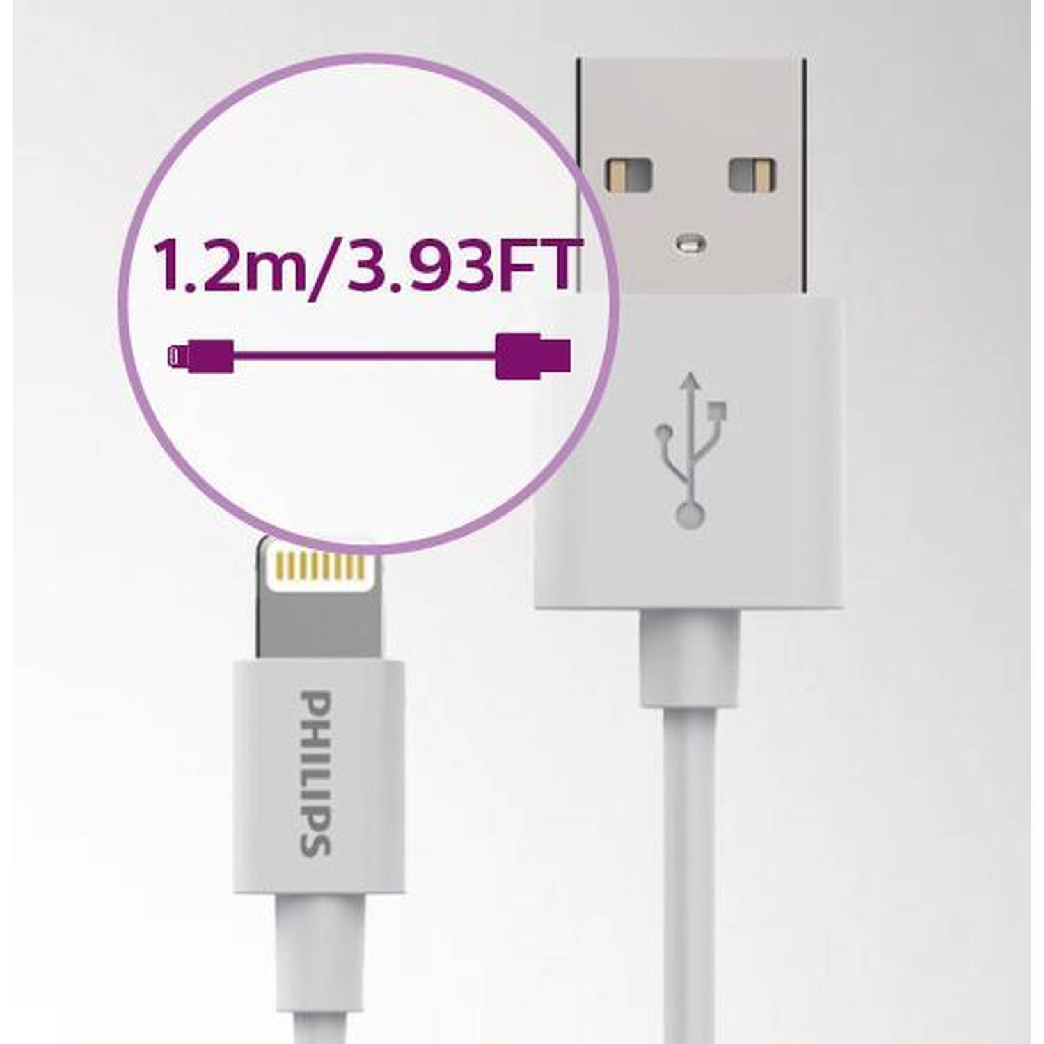 Philips Apple Oplaadkabel - Dlc2103v - Lightning Usb - 1.2m - Wit