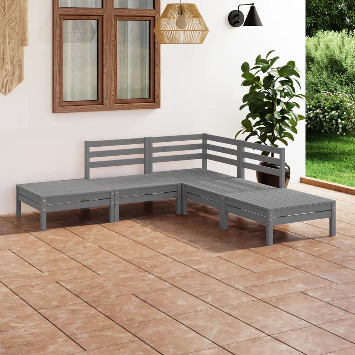 Vidaxl 5-delige Loungeset Massief Grenenhout - Gris