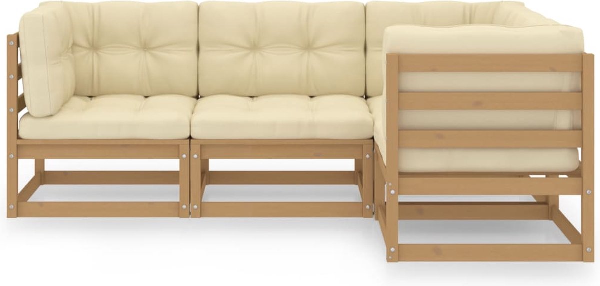 Vidaxl 4-delige Loungeset Met Kussens Massief Grenenhout - Bruin