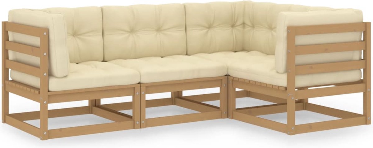 Vidaxl 4-delige Loungeset Met Kussens Massief Grenenhout - Bruin