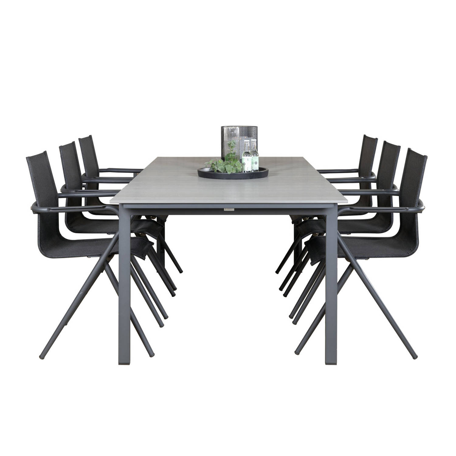 Levels Tuinmeubelset Tafel 100x229/310cm En 6 Stoel Alina, Grijs. - Zwart