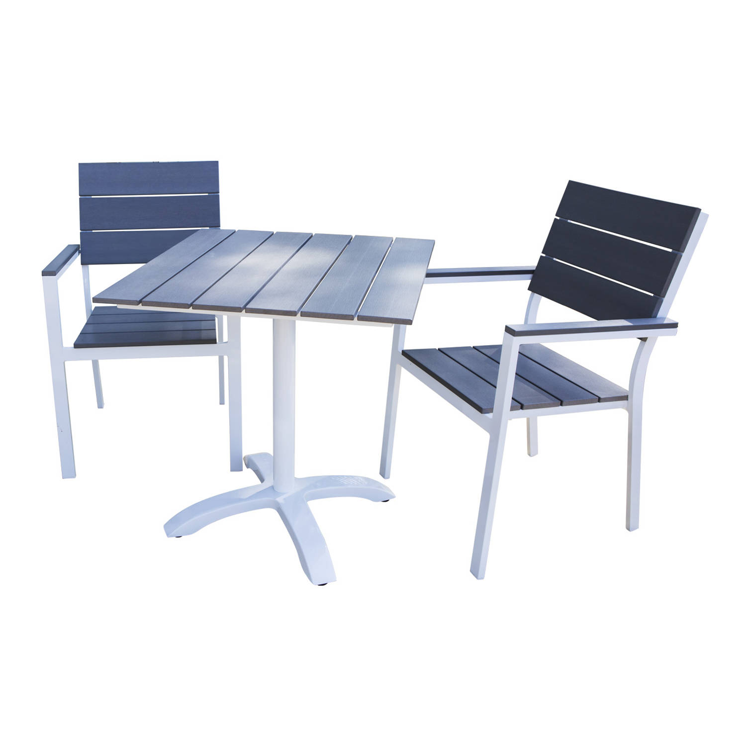 Colorado Tuinmeubelset Tafel 70x70cm En 2 Stoel Levels Wit, Grijs.