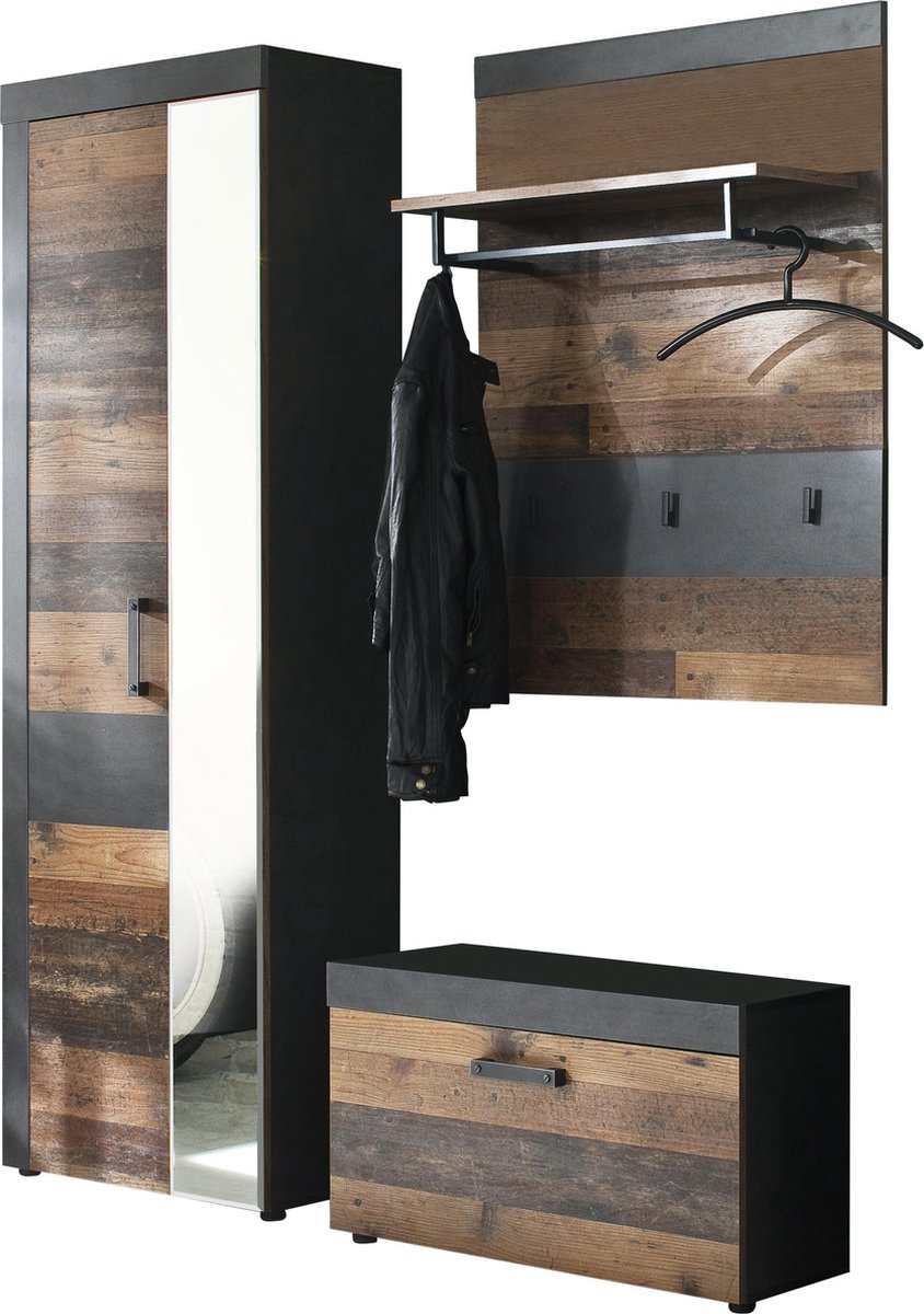 Irwin Garderobe Opstelling B, Grijs Matera Decor, Old Wood Decor. - Bruin