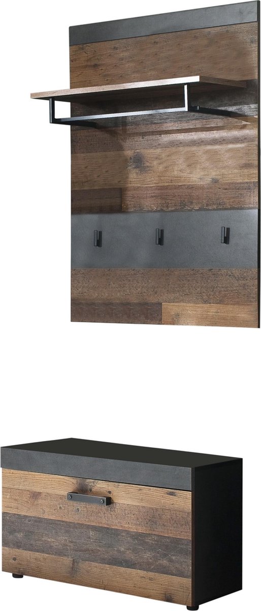 Irwin Garderobe Opstelling E, Grijs Matera Decor, Old Wood Decor. - Bruin