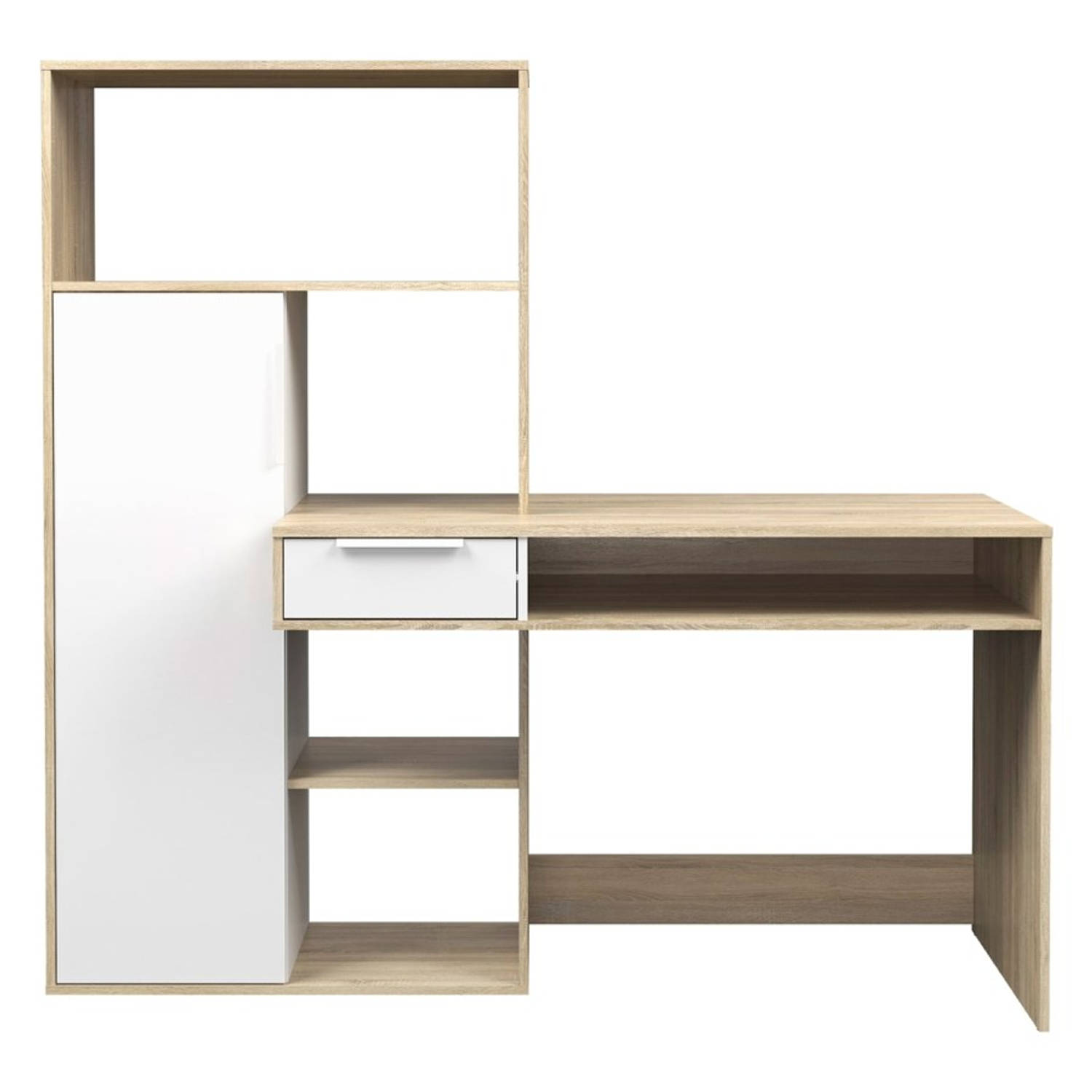 Fula Bureau 1 Lade En 1 Deur Eiken Decor En Wit. - Geel