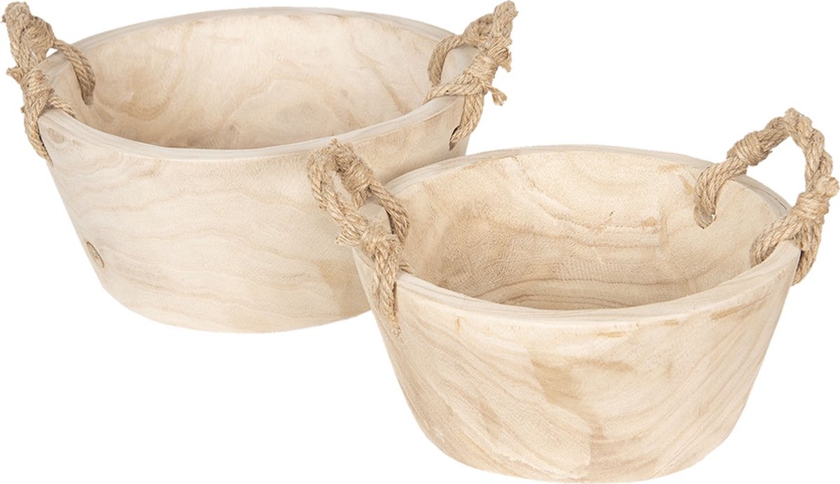 Clayre & Eef Cremekleurige Mand Van Hout (2) Ø 36*16 Cm / Ø 29*13 Cm 6h1757 - Beige