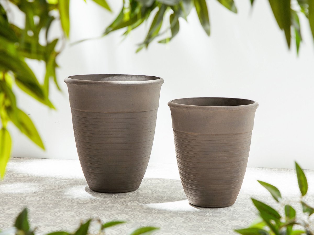 Beliani Katalima - Plantenbak Voor Buiten--polyresin, Stenenmix - Bruin
