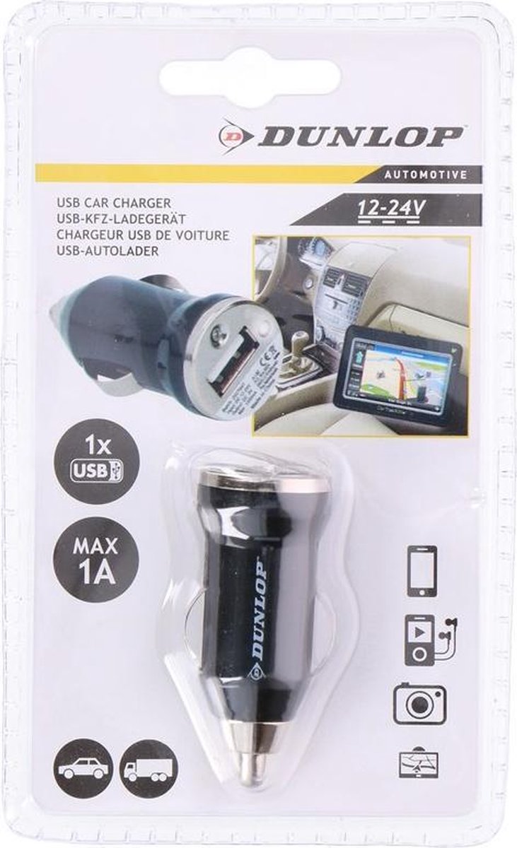 Dunlop Autolader Usb 12/24 Volt 1 Ampère - Zwart