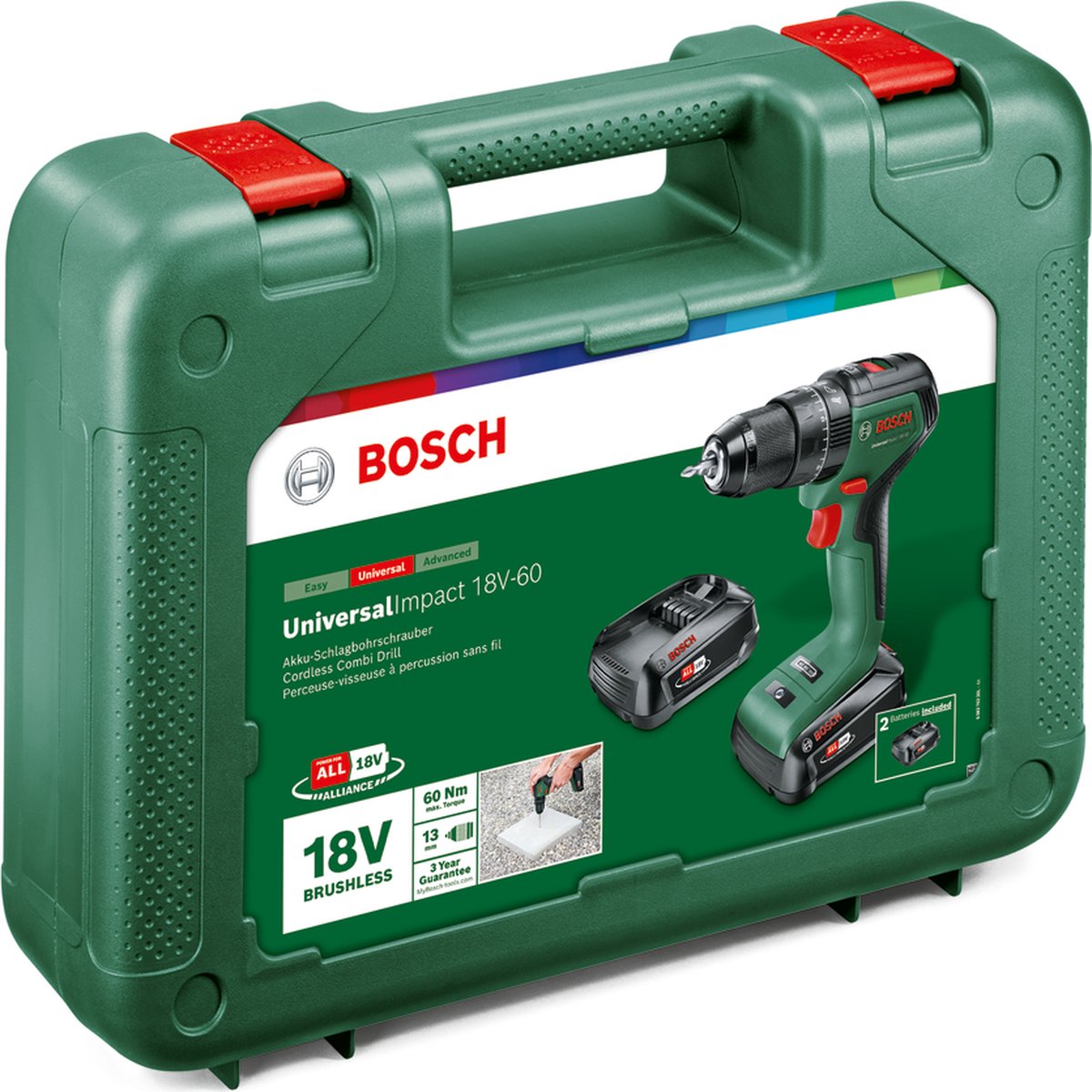 Bosch UniversalImpact 18V-60 | Accuklopboorschroevendraaier | met twee standen | 2 x 2.0 Ah accu + lader