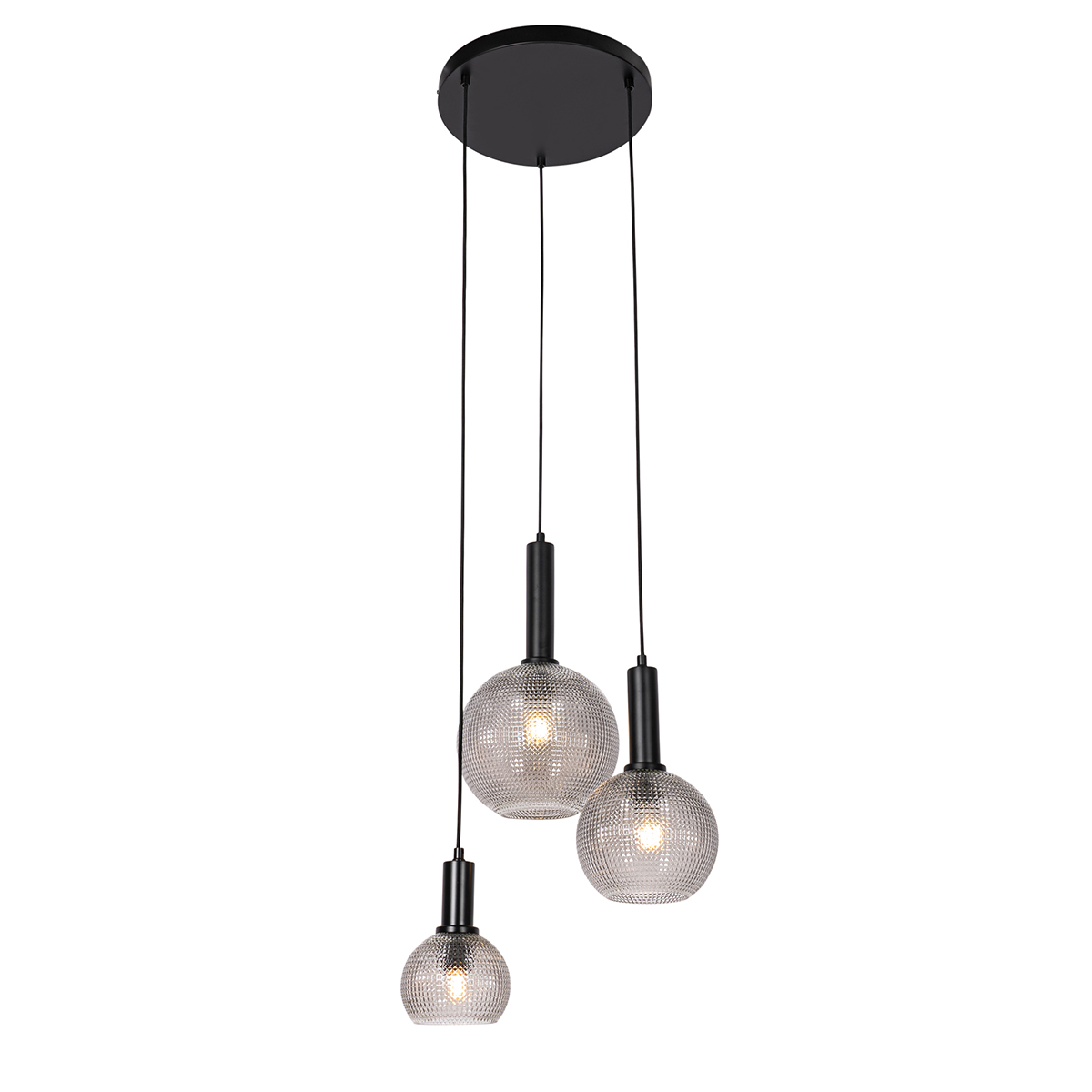QAZQA Design hanglamp met smoke glas 3-lichts - Chico - Zwart