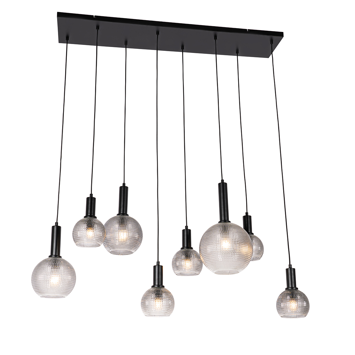 QAZQA Design hanglamp met smoke glas 8 -lichts - Chico - Zwart