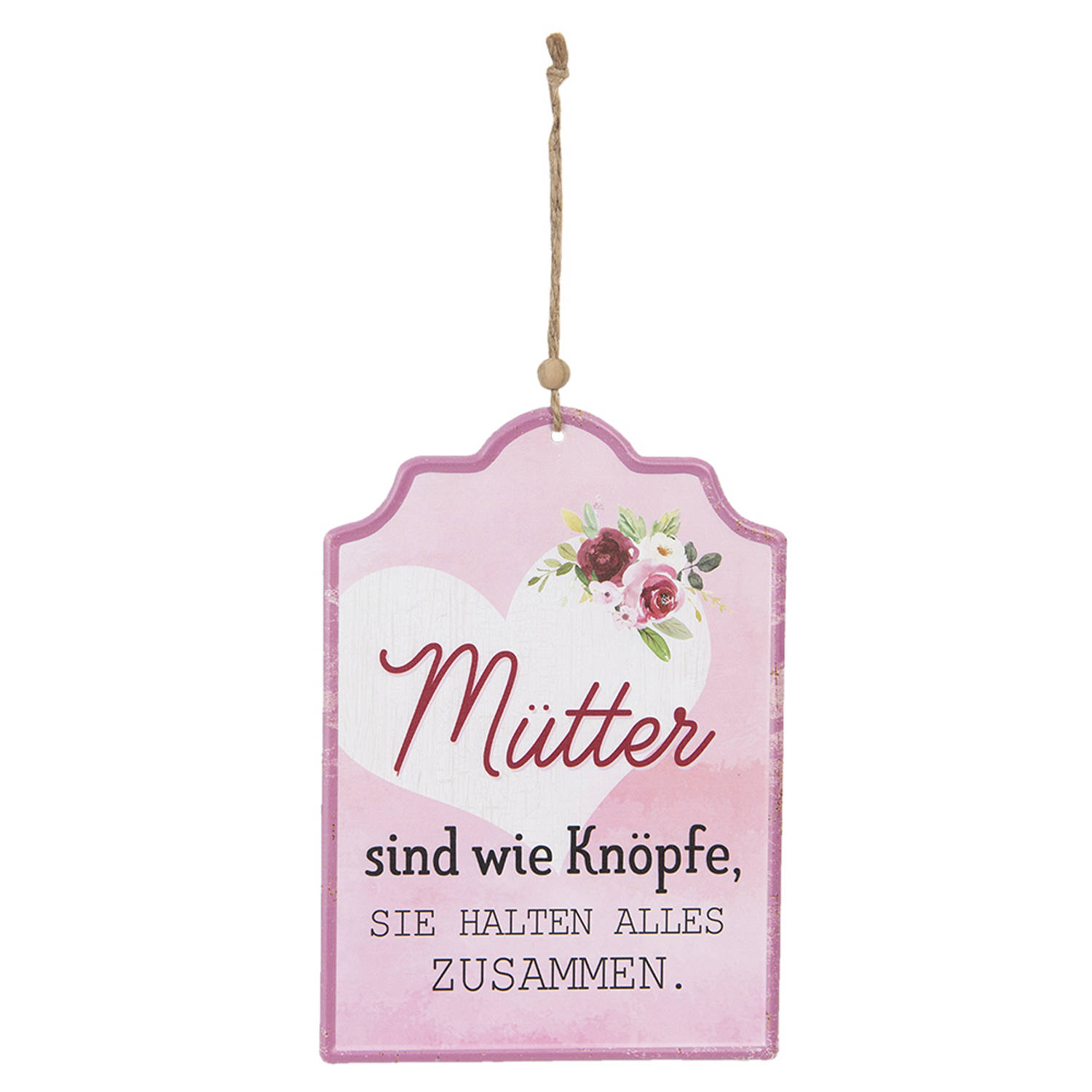 Clayre & Eef Tekstbord 18x25 Cm Ijzer Rechthoek Wandbord Spreuk Wandplaat Wandbord Spreuk - Roze