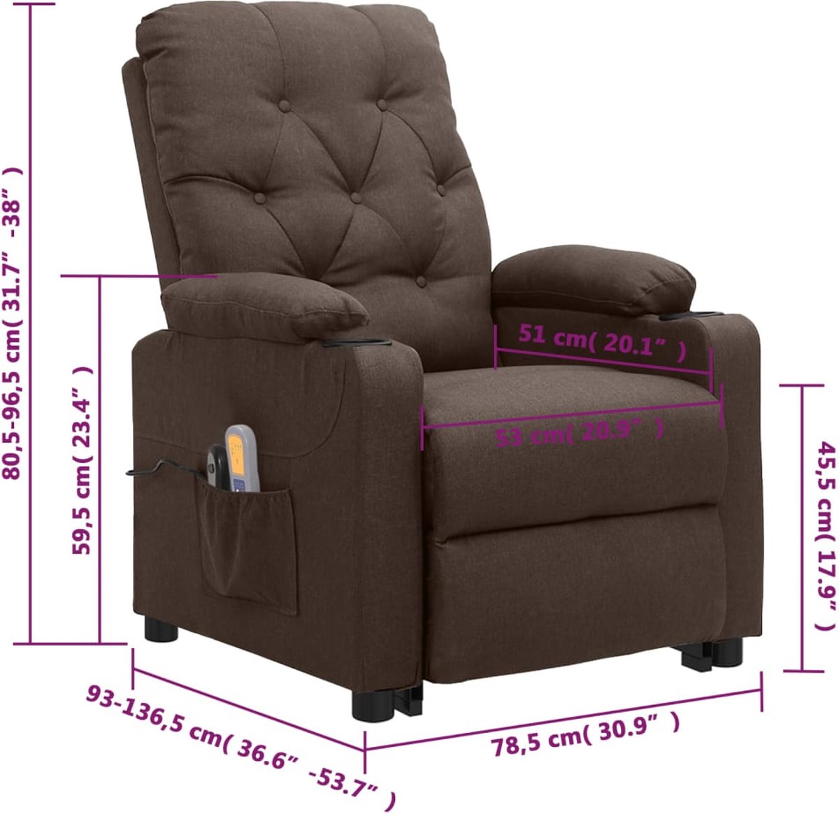 Vidaxl Sta-op-massagestoel Elektrisch Verstelbaar Stof - Bruin