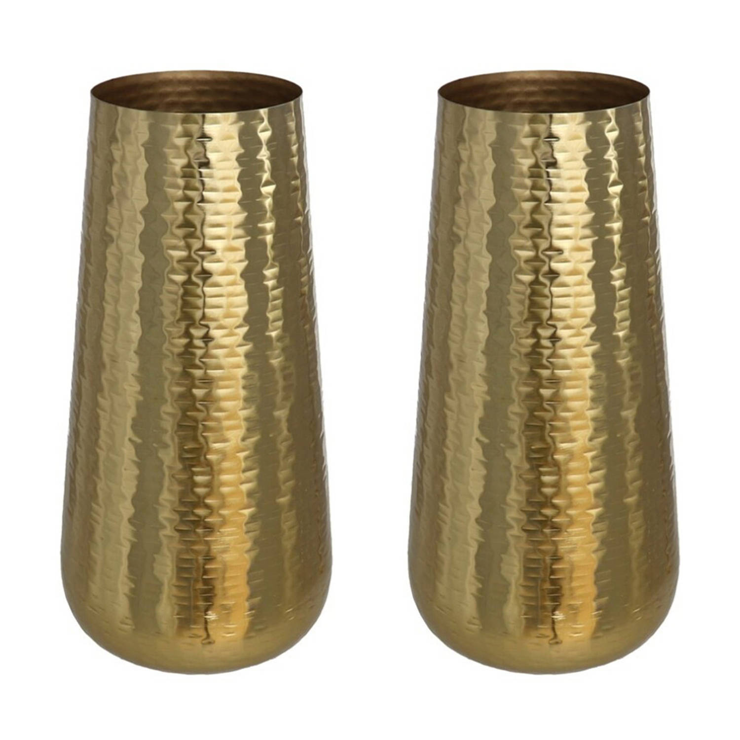 Gerim 2x Stuks Bloemenvazen Van Metaal 36 X 17 Cm Kleur Metallic Goud - Vazen