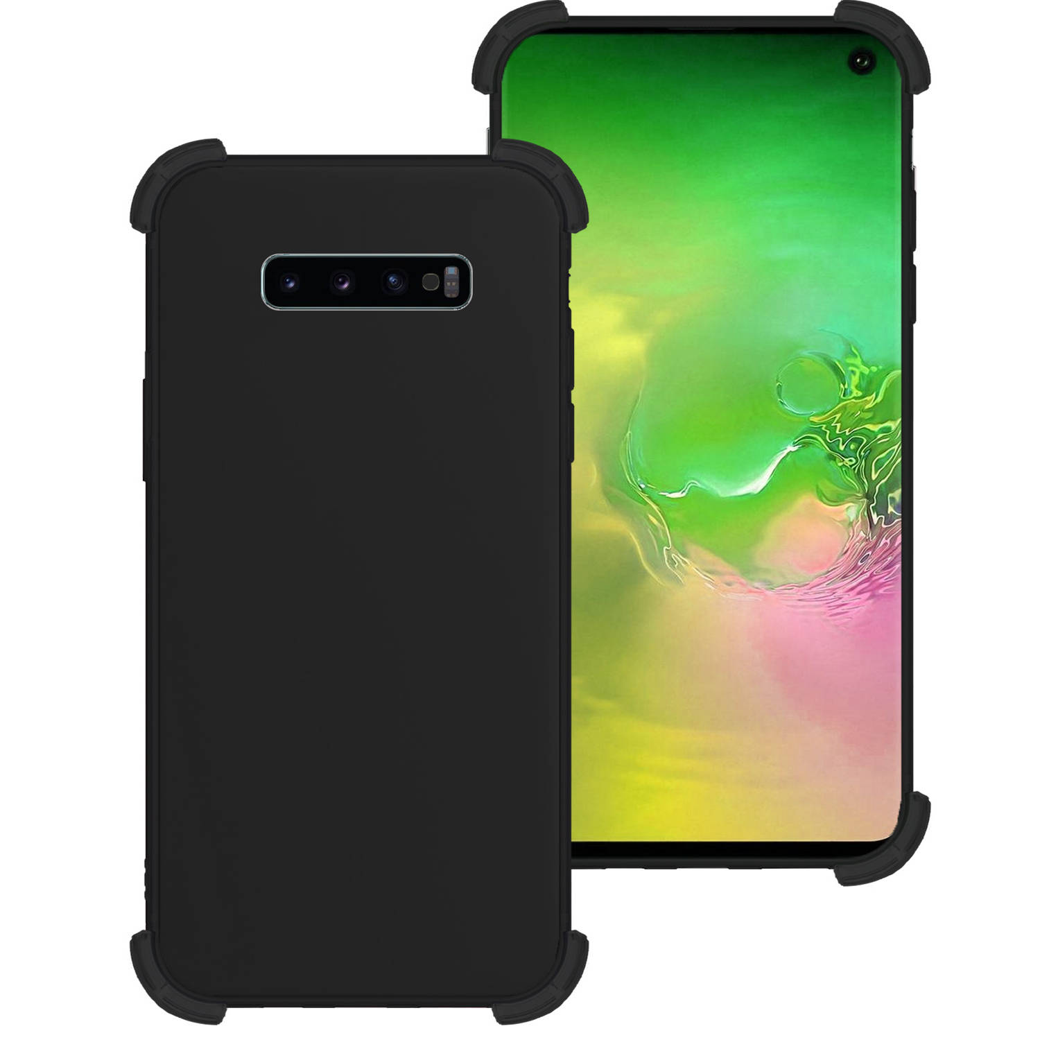 Basey Samsung Galaxy S10 Plus Hoesje Siliconen Shock Proof Hoes Case Cover - Zwart