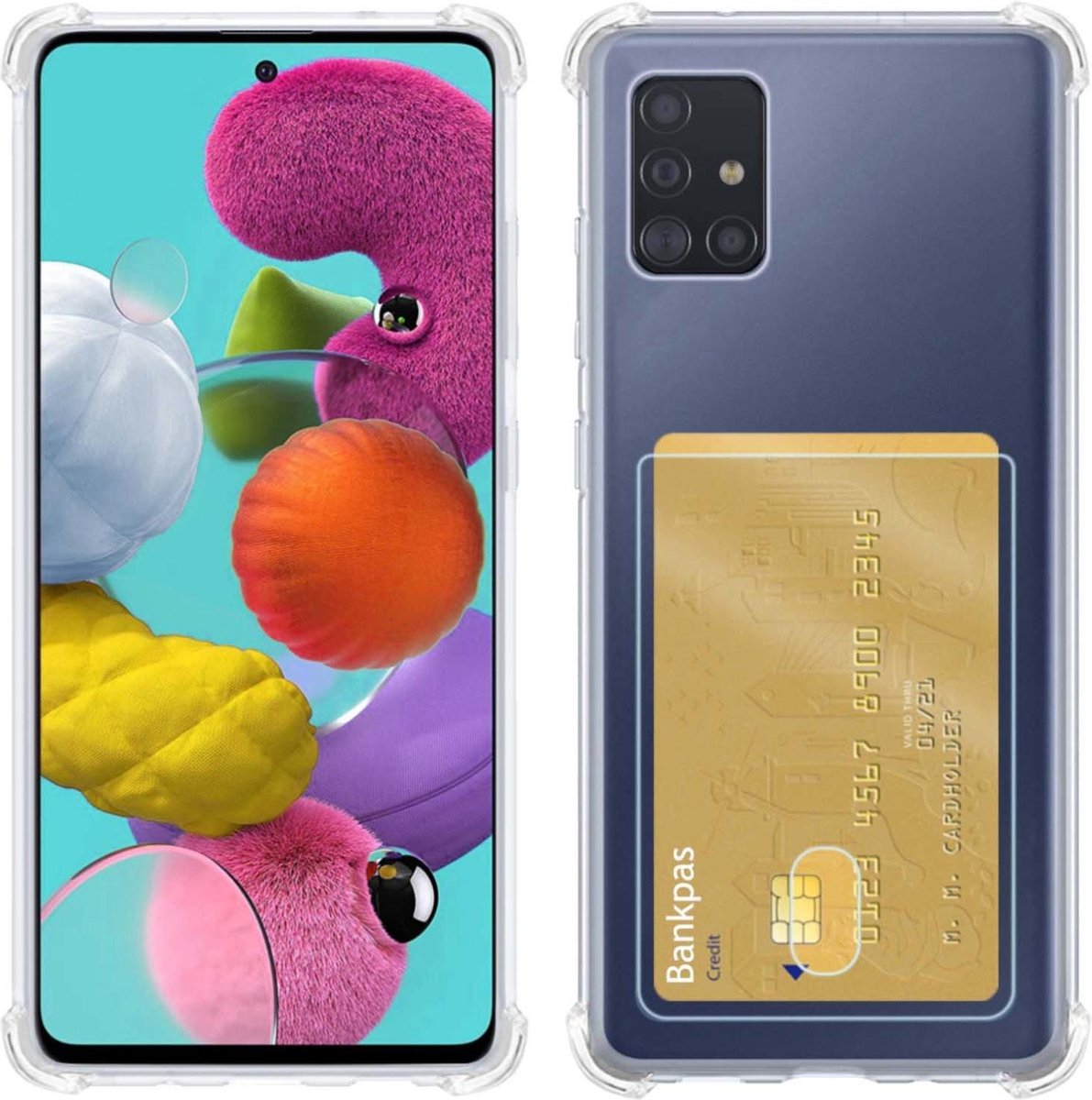 Basey Samsung A71 Hoesje Met Pasjeshouder Card Case Shock Hoes - Transparant