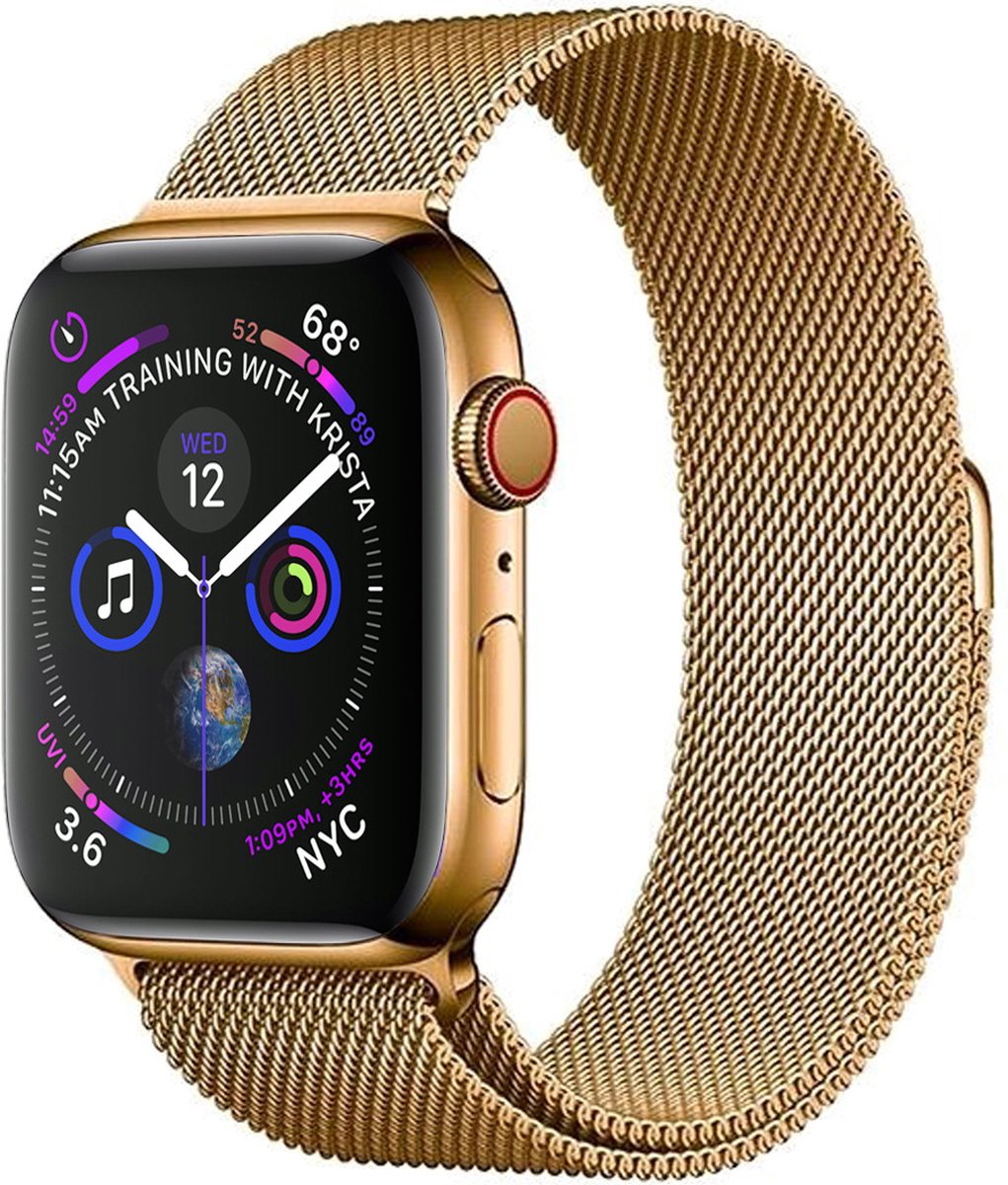 Basey Apple Watch 1-8 / Se - 42/44/45 Mm Bandje Milanees Milanese Band Smart Watch Bandje Rvs - Goud