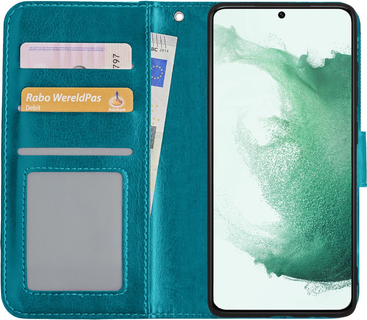 Basey Samsung Galaxy S22 Ultra Hoesje Book Case Kunstleer Cover Hoes - Turquoise