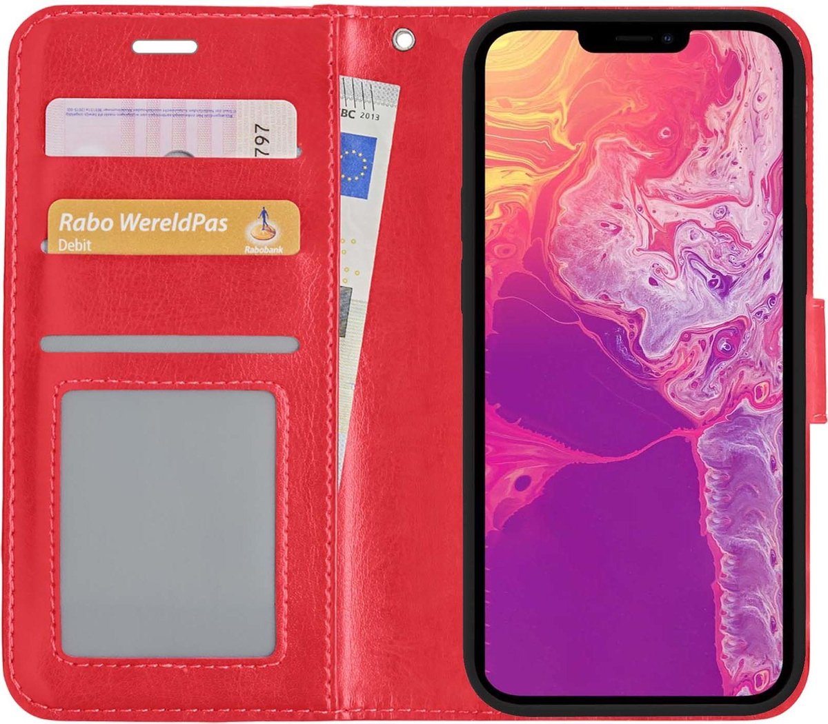 Basey Iphone 13 Pro Hoesje Bookcase Kunstleer - Iphone 13 Pro Hoes Flip Case Book Cover - Rood