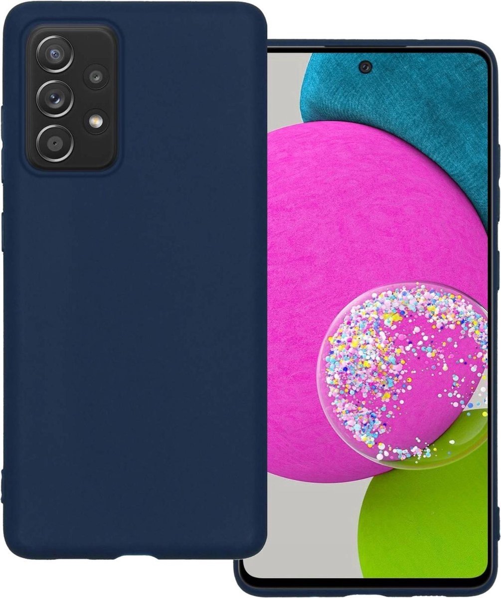 Basey Samsung Galaxy A52 Hoesje Siliconen Hoes Case Cover - Donker - Blauw