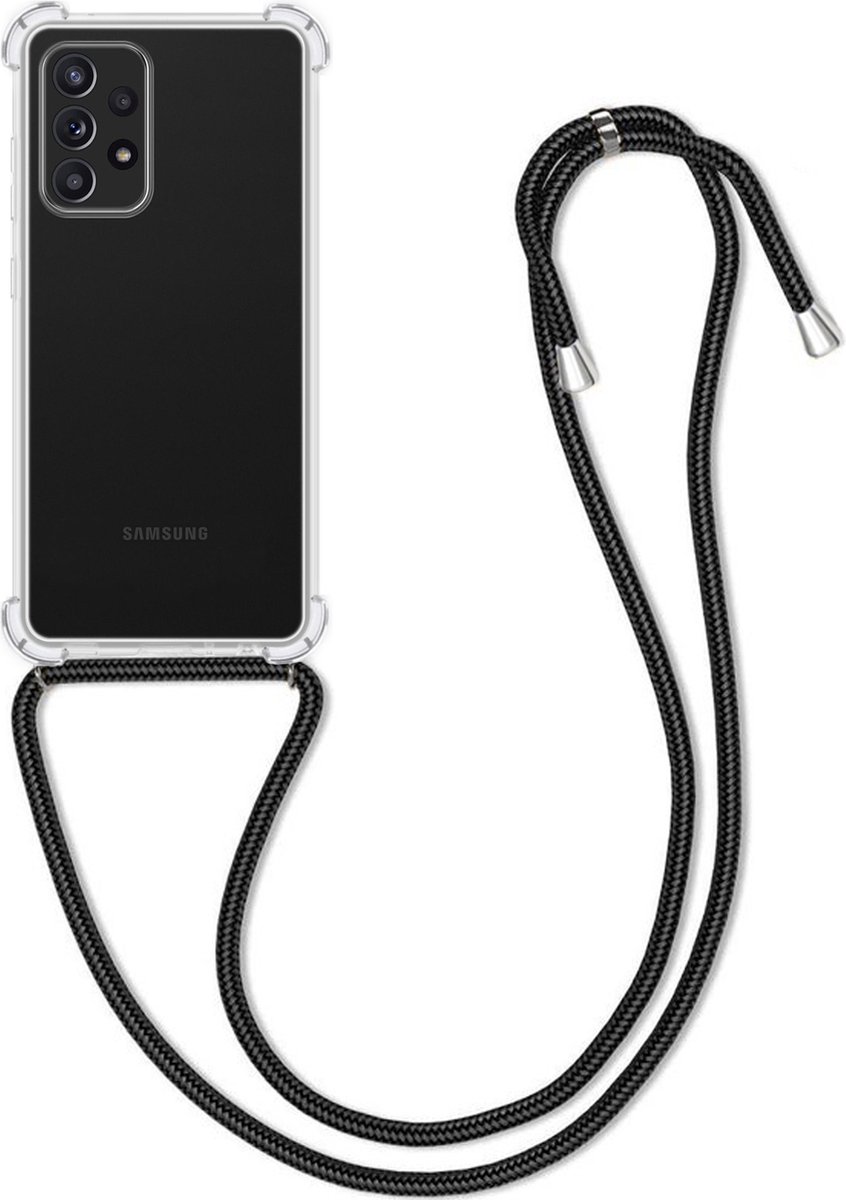 Basey Samsung Galaxy A72 Hoesje Met Koord Hoes Siliconen Case - Transparant