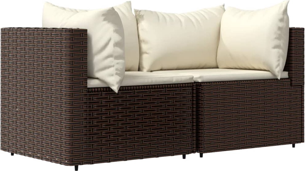 Vidaxl 3-delige Loungeset Met Kussens Poly Rattan - Bruin