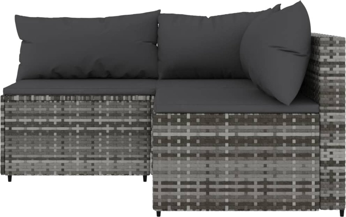 Vidaxl 3-delige Loungeset Met Kussens Poly Rattan - Grijs