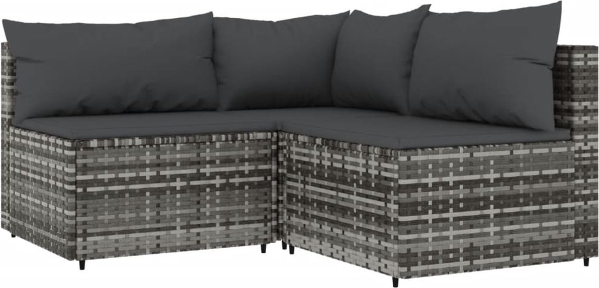 Vidaxl 3-delige Loungeset Met Kussens Poly Rattan - Grijs