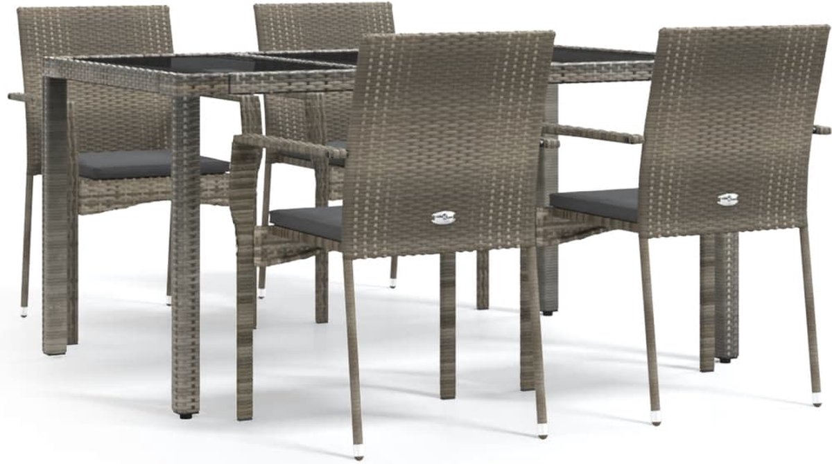 Vidaxl 5-delige Tuinset Met Kussens Poly Rattan - Grijs