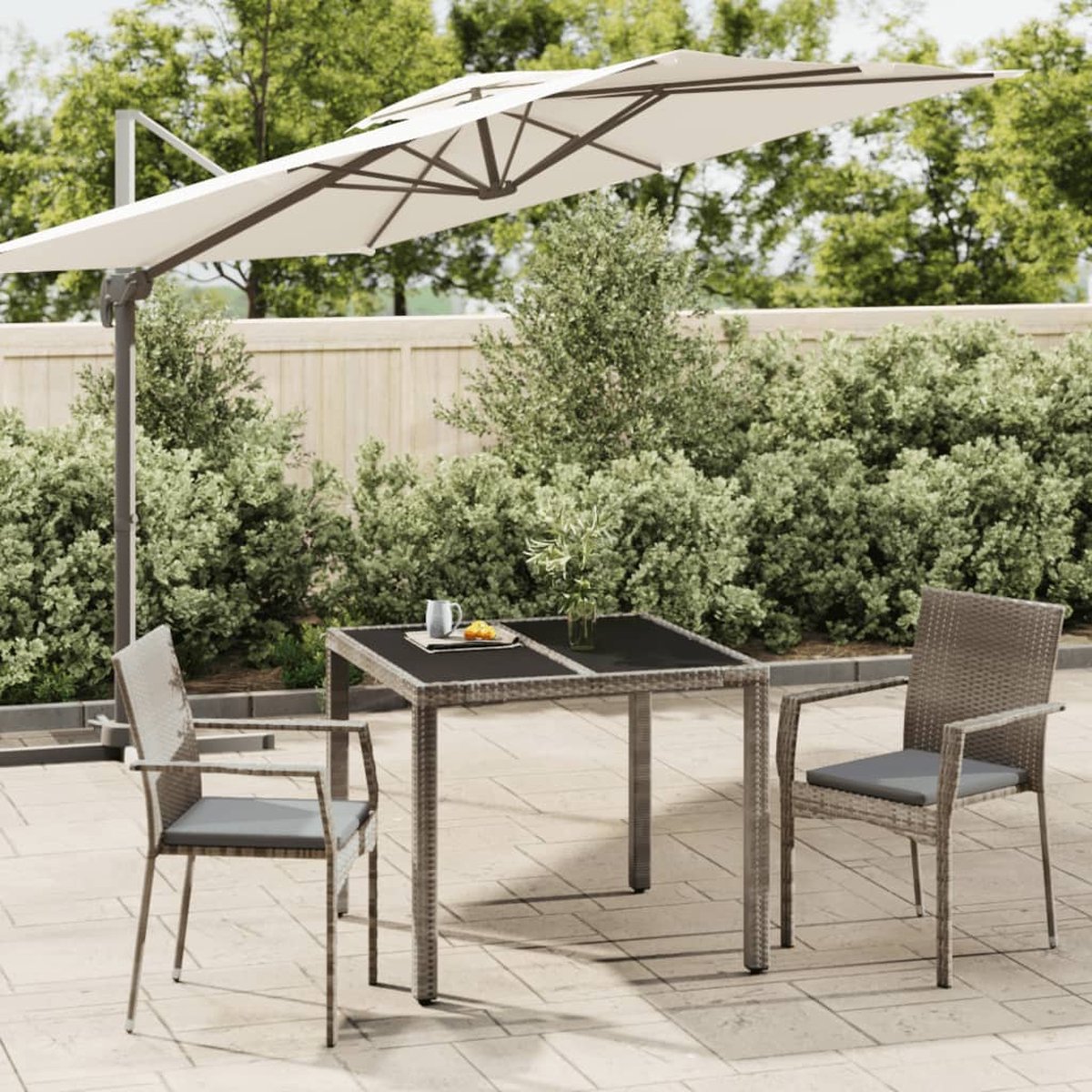 Vidaxl 3-delige Tuinset Met Kussens Poly Rattan - Gris