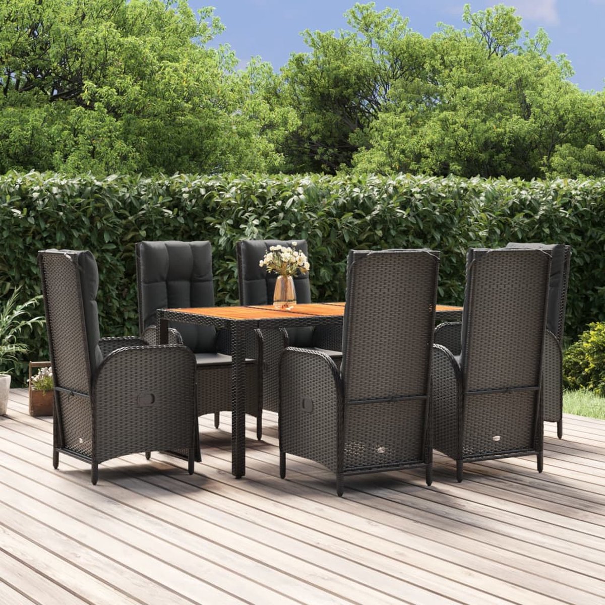 Vidaxl 7-delige Tuinset Met Kussens Poly Rattan - Zwart