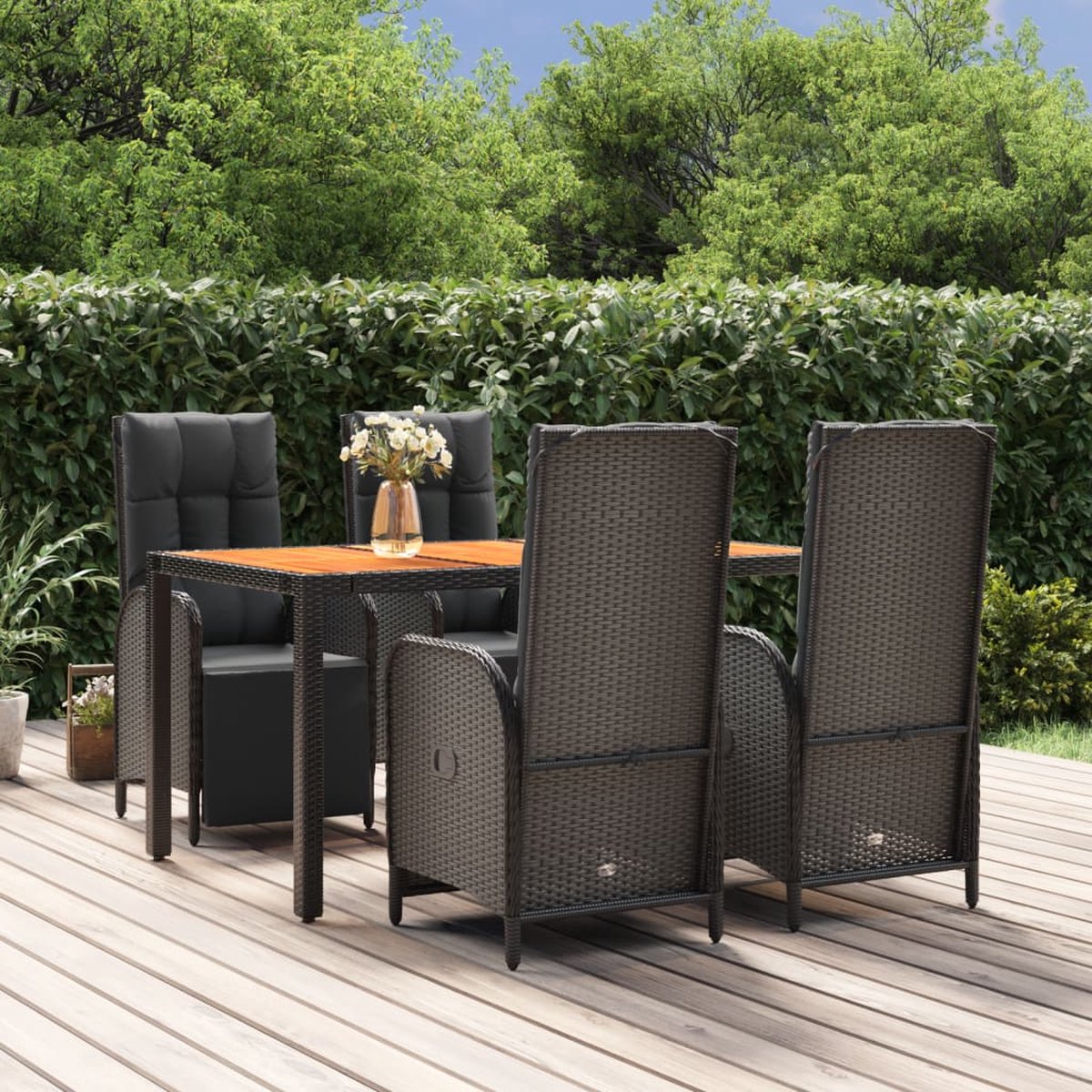 Vidaxl 5-delige Tuinset Met Kussens Poly Rattan - Zwart