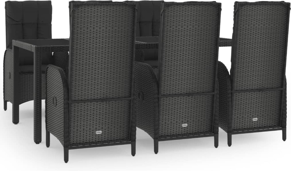 Vidaxl 7-delige Tuinset Met Kussens Poly Rattan En Grijs - Negro