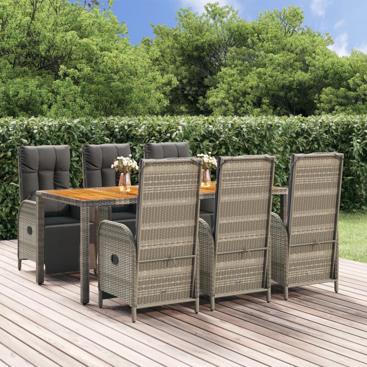 Vidaxl 7-delige Tuinset Met Kussens Poly Rattan - Grijs