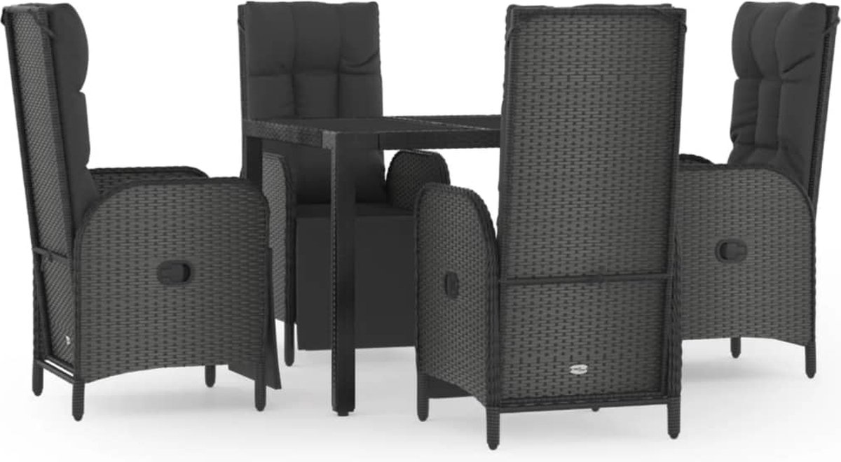 Vidaxl 5-delige Tuinset Met Kussens Poly Rattan - Zwart