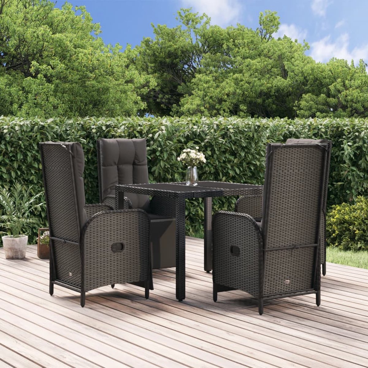 Vidaxl 5-delige Tuinset Met Kussens Poly Rattan - Zwart