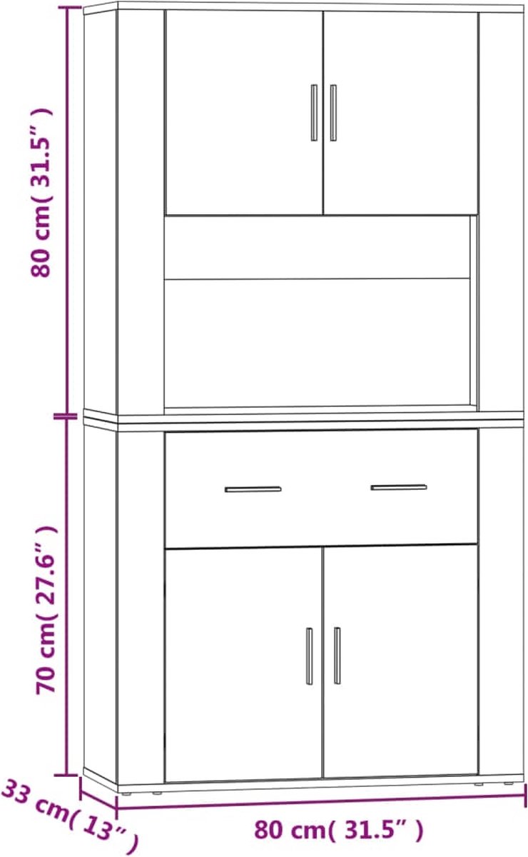 Vidaxl Hoge Kast Bewerkt Hout Sonoma Eikenkleurig - Bruin