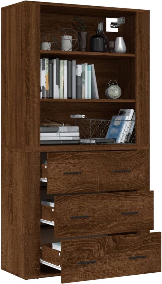 Vidaxl Hoge Kast Bewerkt Houteikenkleurig - Bruin