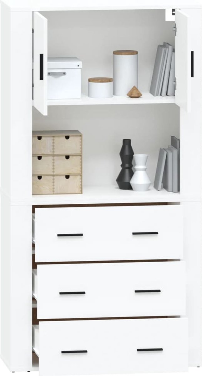 Vidaxl Hoge Kast Bewerkt Hout Hoogglans Wit